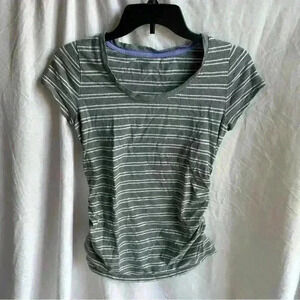 Liz Lange Maternity Gray & White Striped Short Sleeve Shirt Size S 100% Cotton